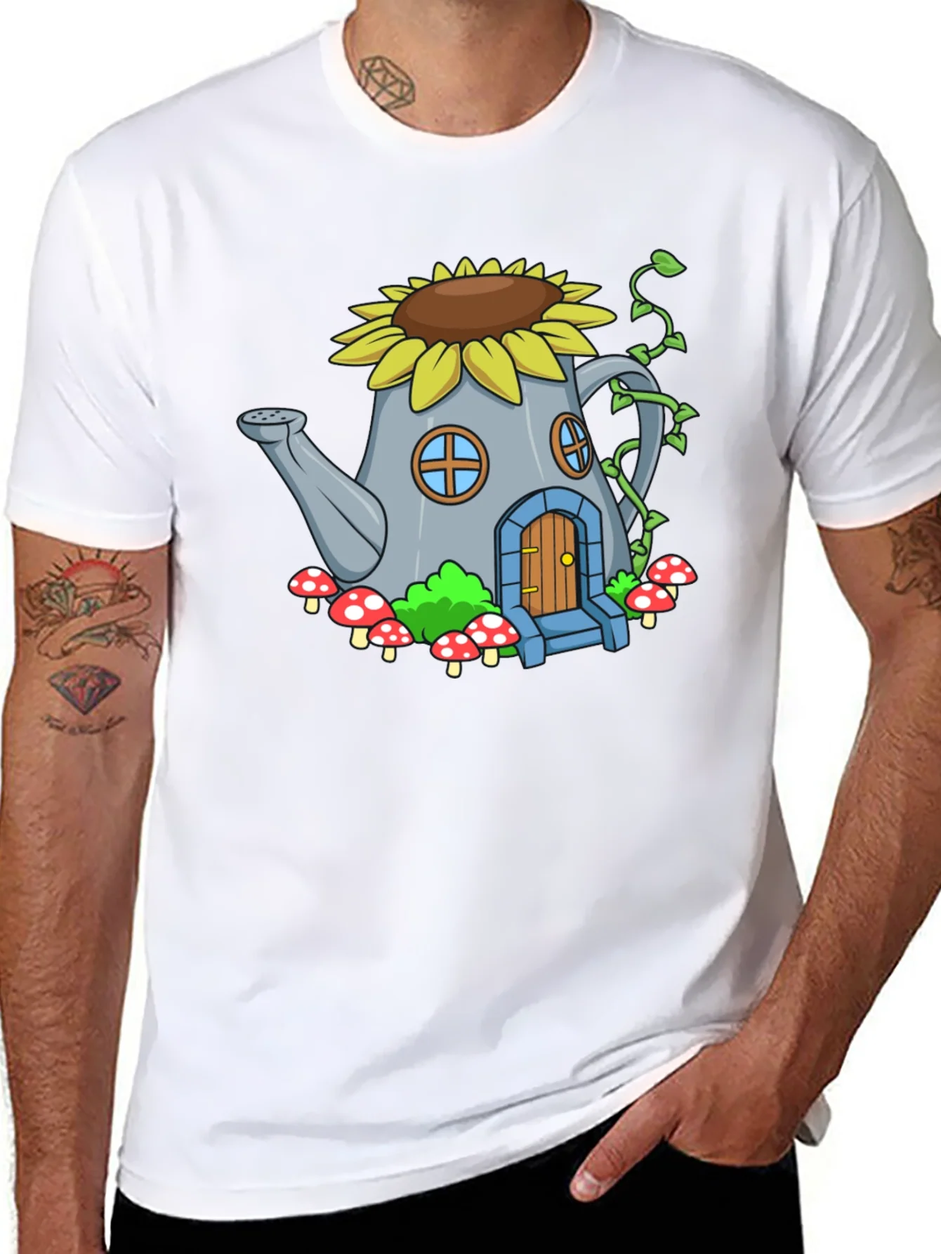 Whimsical Watering Can House Graphic Tee