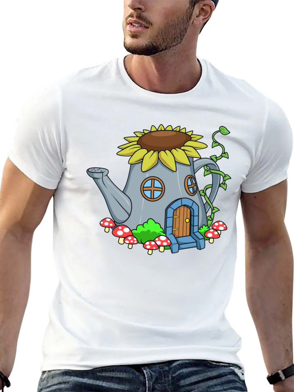 Whimsical Watering Can House Graphic Tee