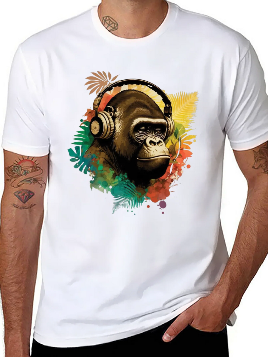 Cool Gorilla with Headphones Graphic Tee