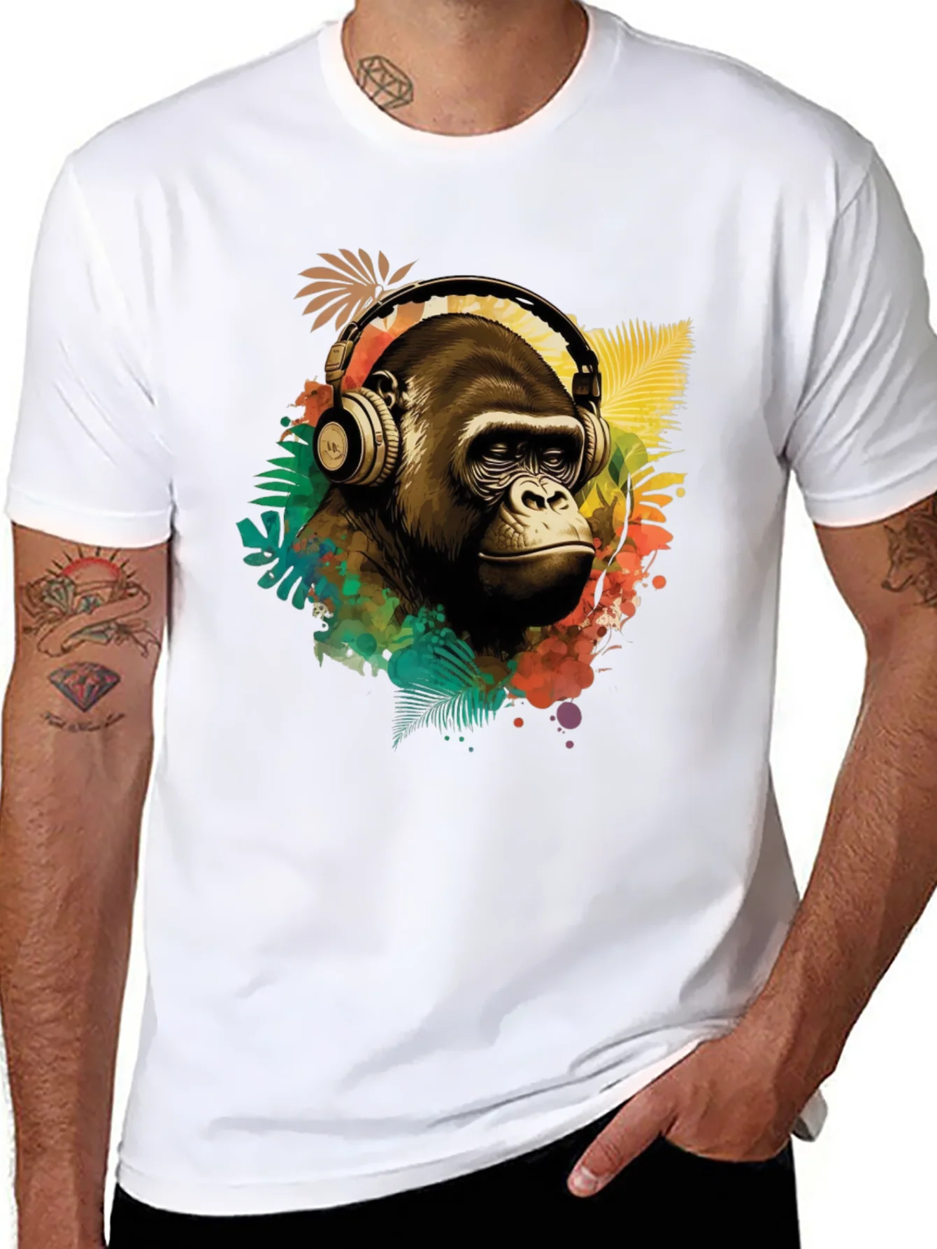 Cool Gorilla with Headphones Graphic Tee