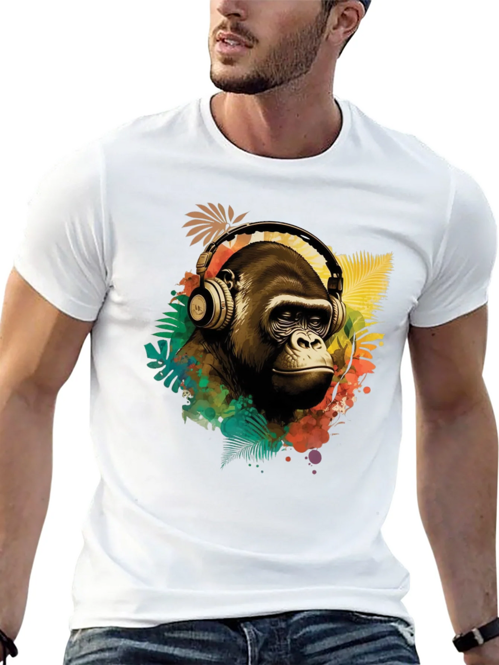 Cool Gorilla with Headphones Graphic Tee
