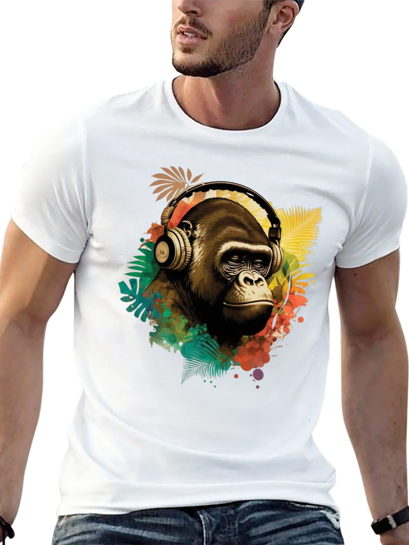 Cool Gorilla with Headphones Graphic Tee