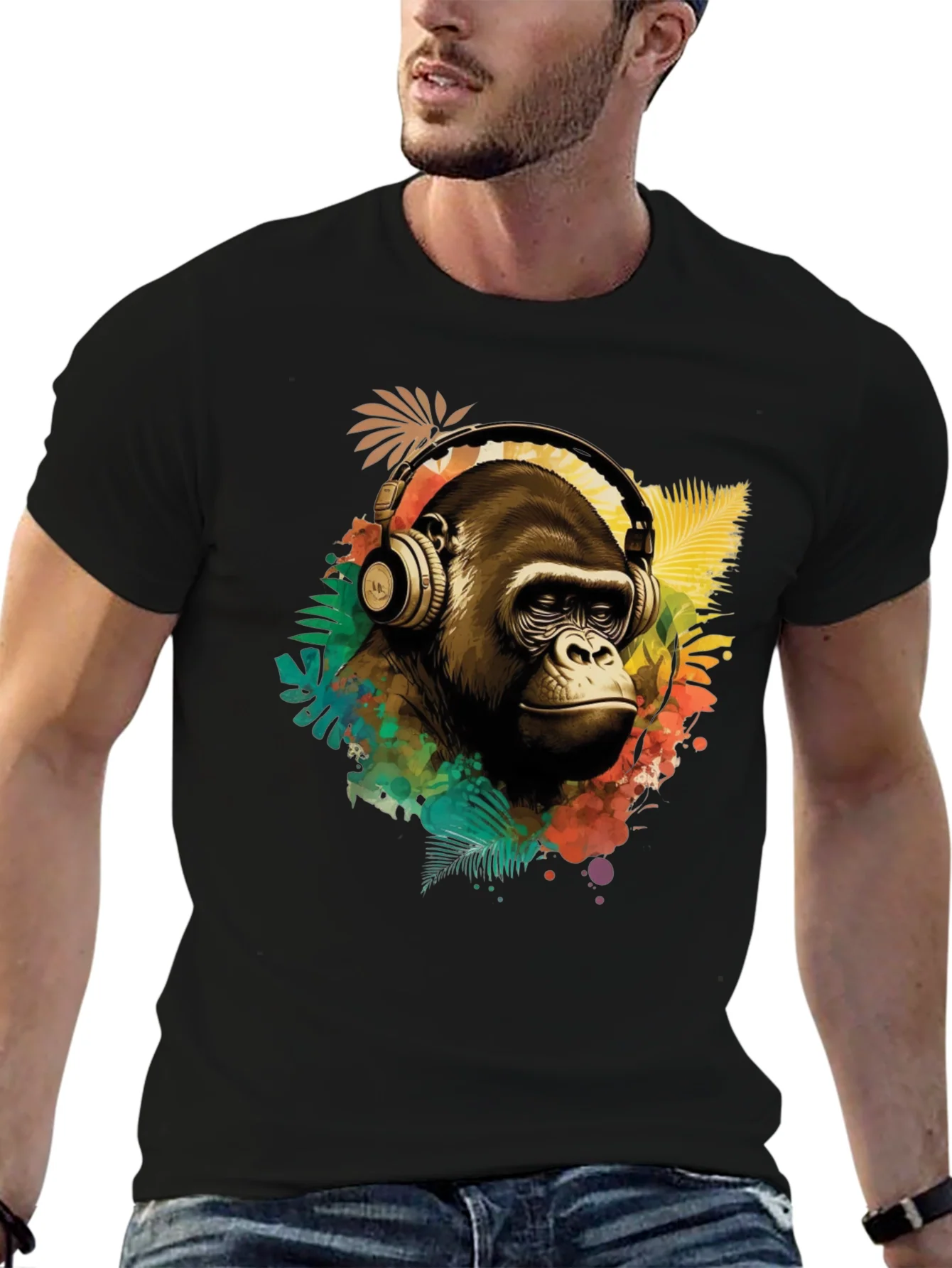 Cool Gorilla with Headphones Graphic Tee