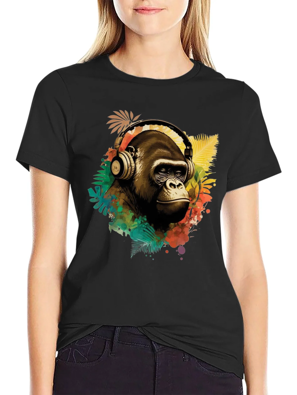 Cool Gorilla with Headphones Graphic Tee