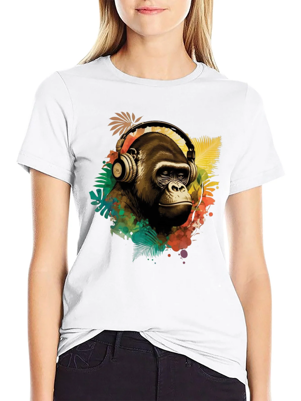 Cool Gorilla with Headphones Graphic Tee