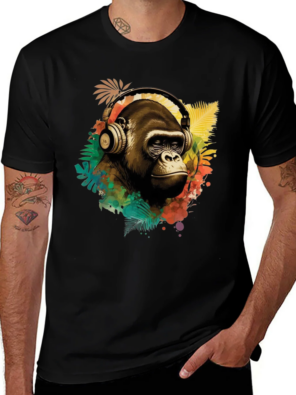 Cool Gorilla with Headphones Graphic Tee