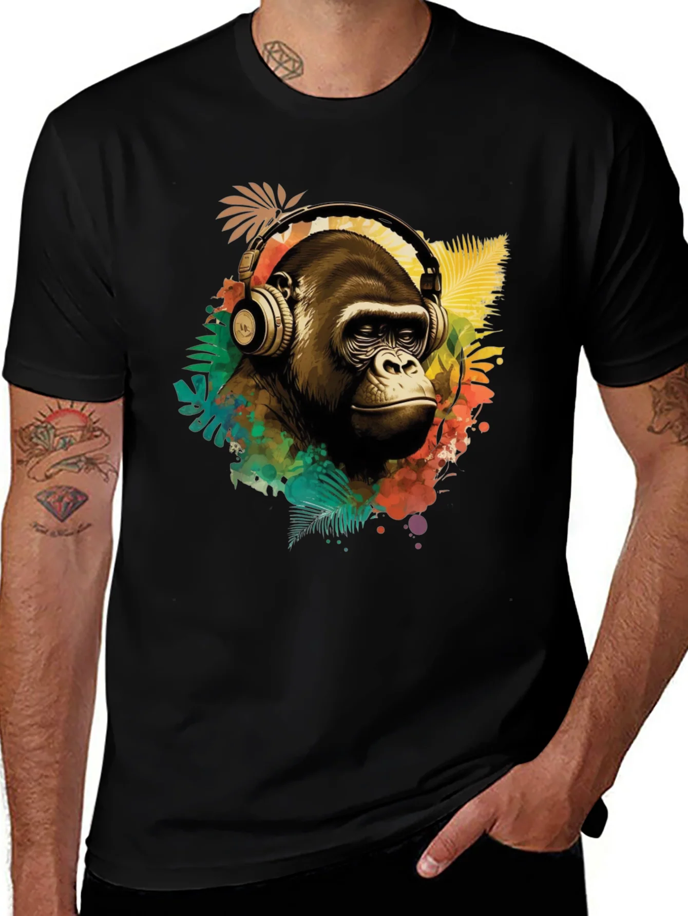 Cool Gorilla with Headphones Graphic Tee