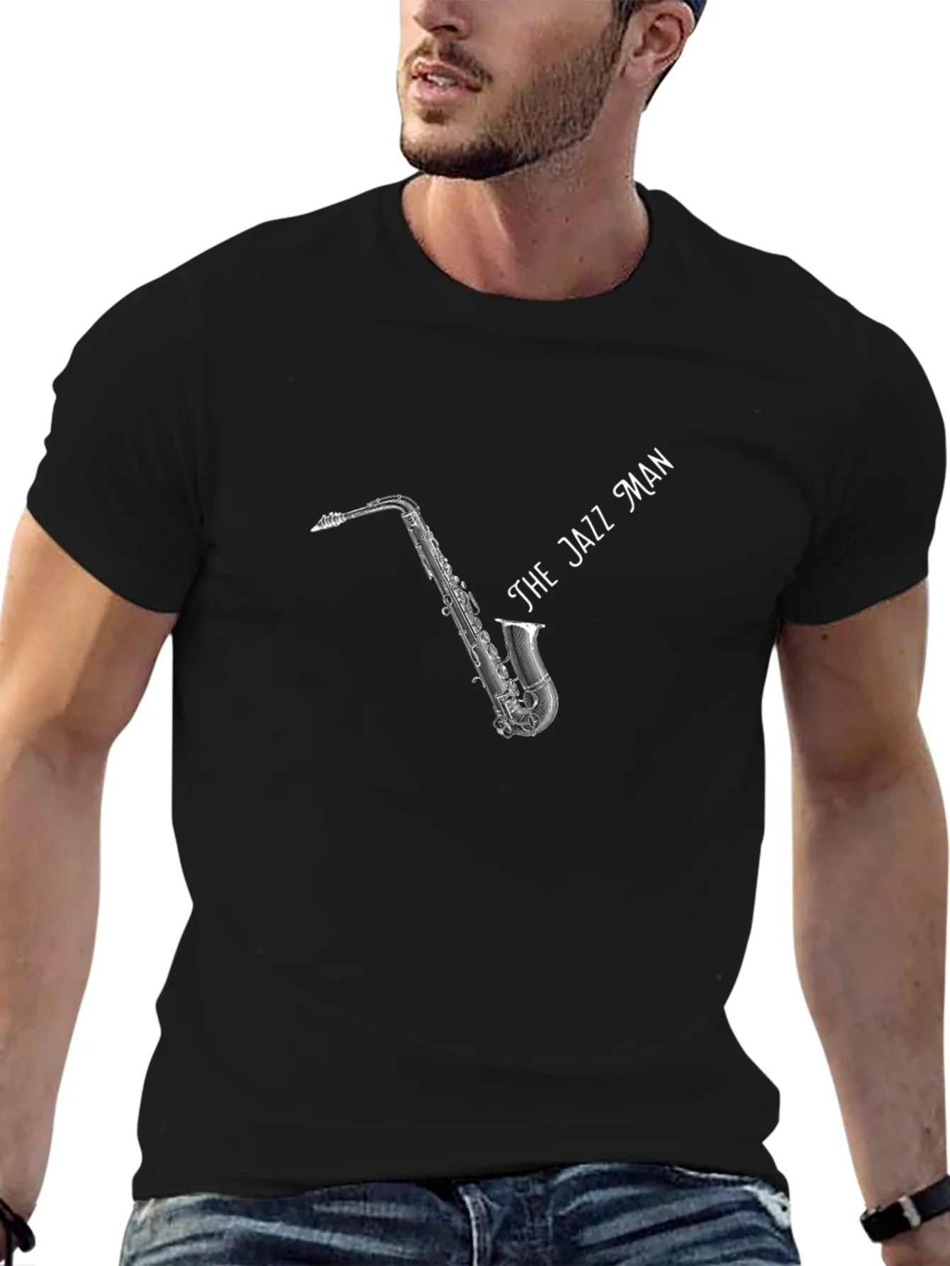 The Jazz Man Black T-Shirt - Musical Design