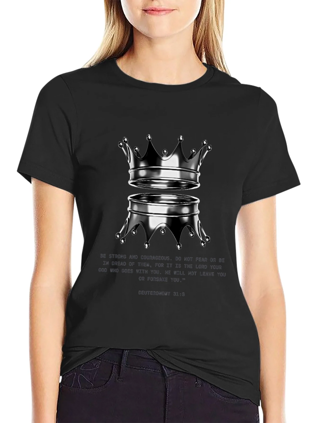 Reflective Crown Graphic Tee - Trendy Black Shirt