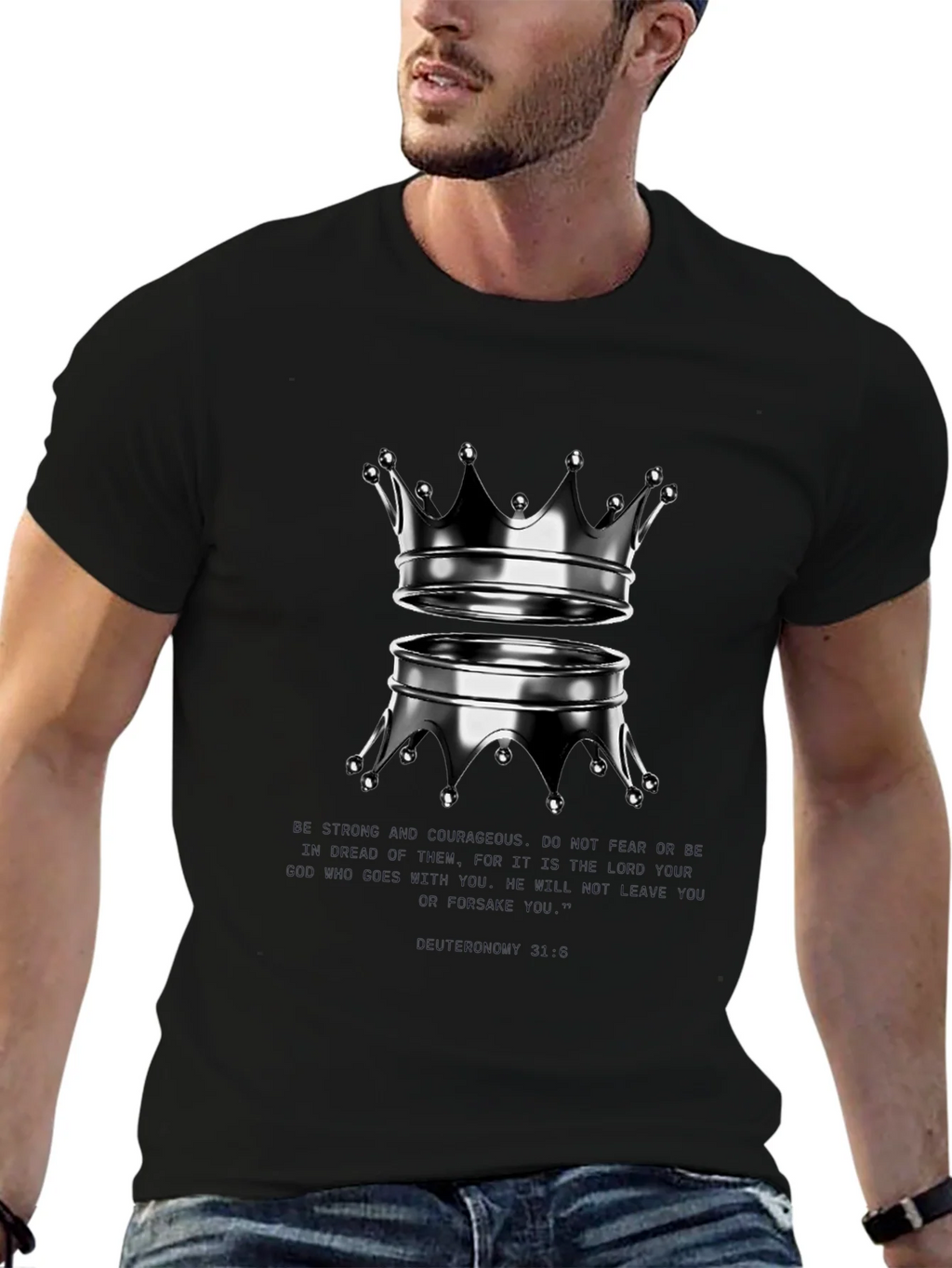 Reflective Crown Graphic Tee - Trendy Black Shirt