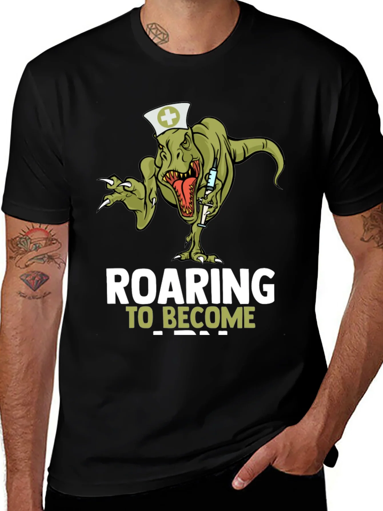 Roaring to Become a Nurse T-Shirt - Dinosaur Nurse Tee