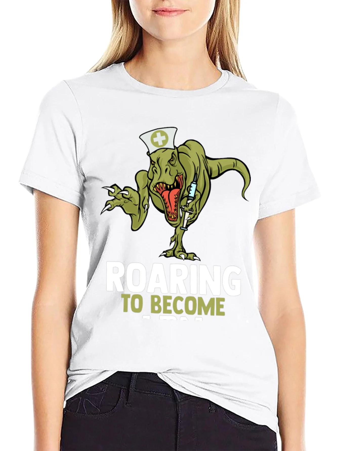 Roaring to Become a Nurse T-Shirt - Dinosaur Nurse Tee