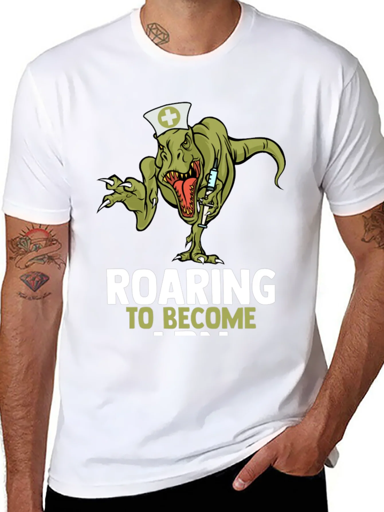 Roaring to Become a Nurse T-Shirt - Dinosaur Nurse Tee