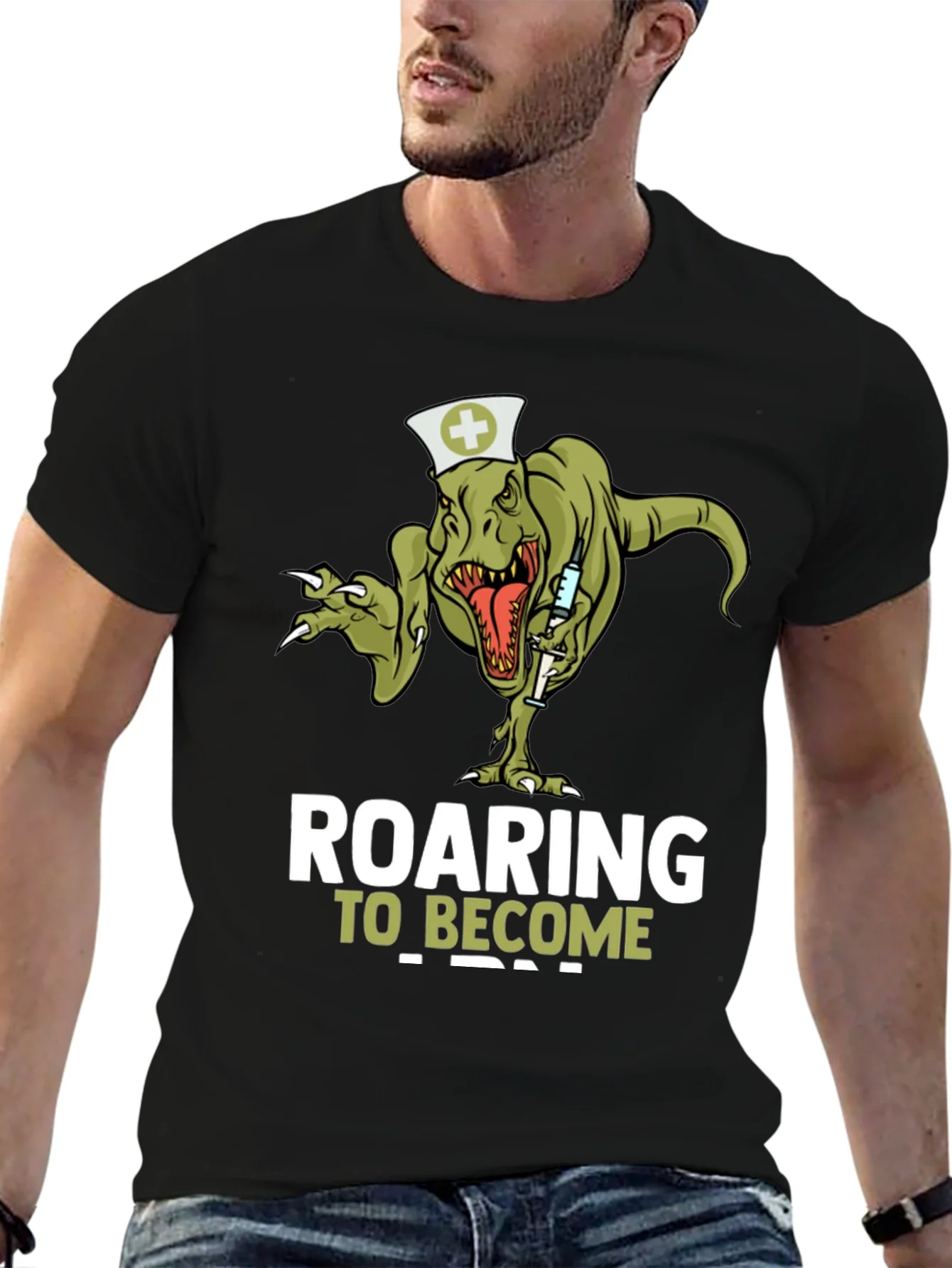 Roaring to Become a Nurse T-Shirt - Dinosaur Nurse Tee