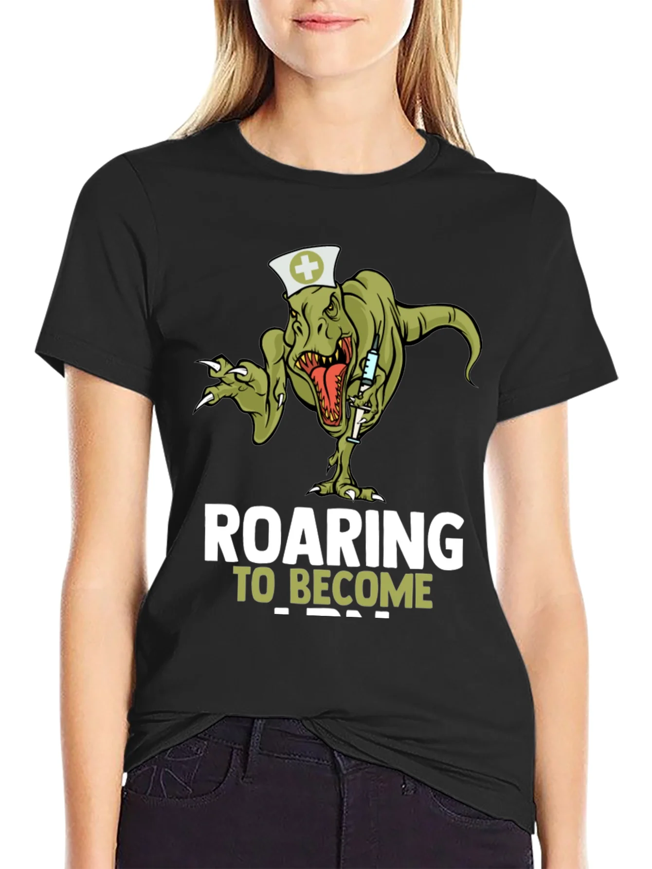 Roaring to Become a Nurse T-Shirt - Dinosaur Nurse Tee