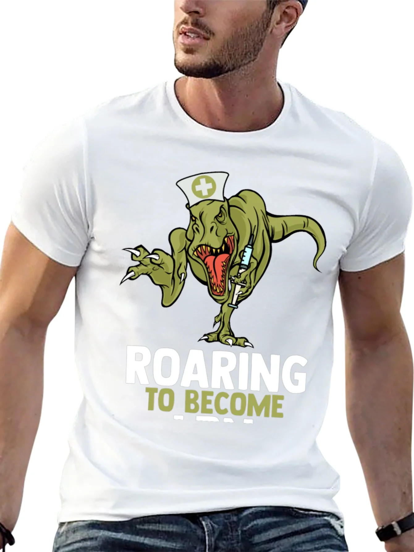 Roaring to Become a Nurse T-Shirt - Dinosaur Nurse Tee