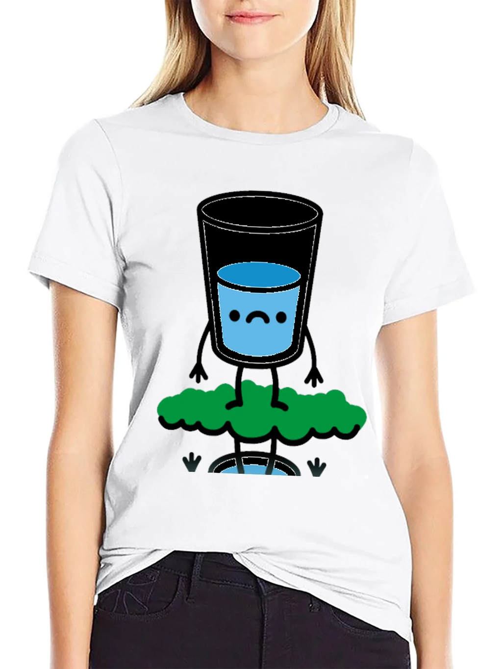 Funny Water Glass Graphic Tee - Black Cotton T-Shirt