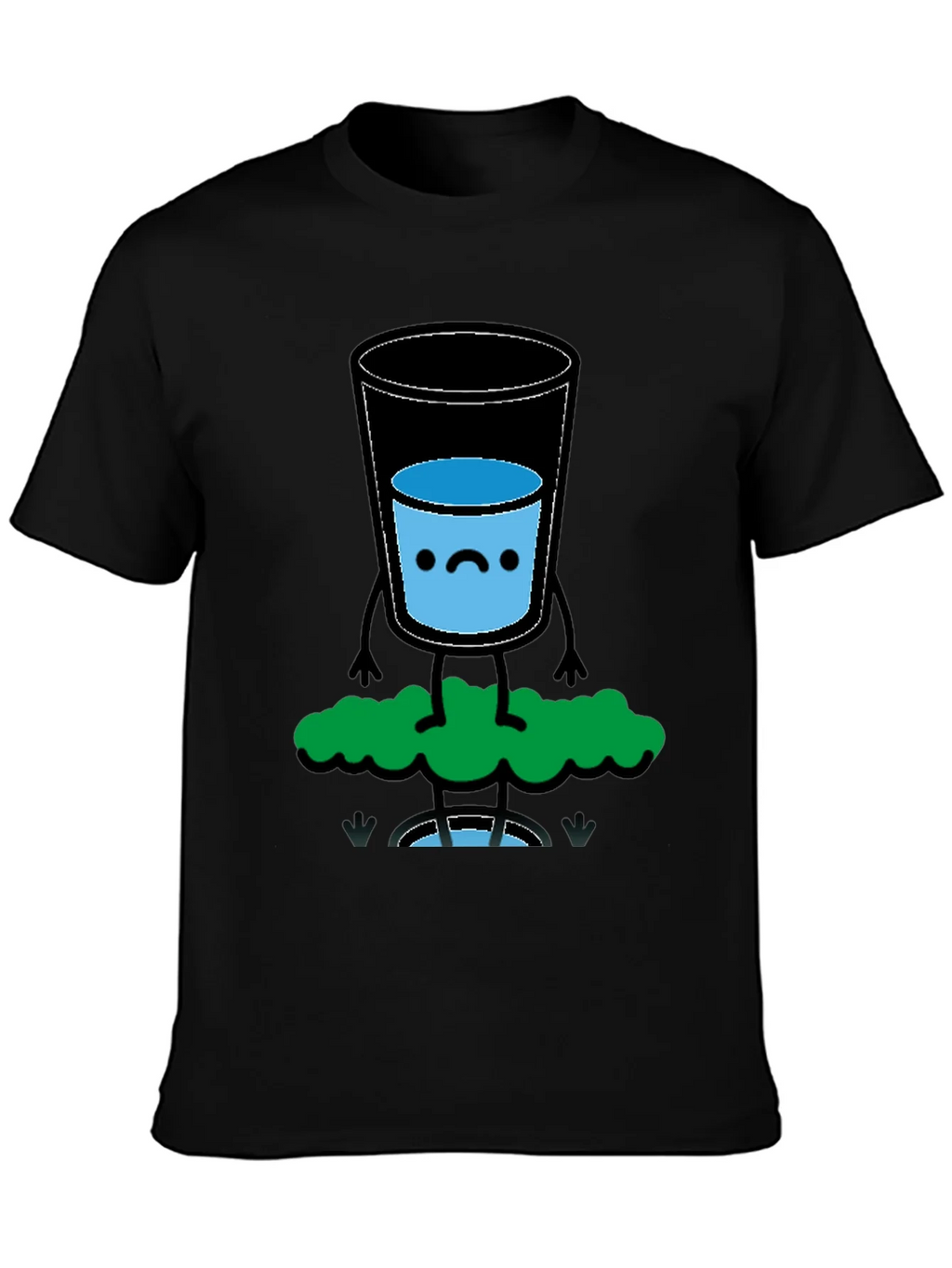 Funny Water Glass Graphic Tee - Black Cotton T-Shirt