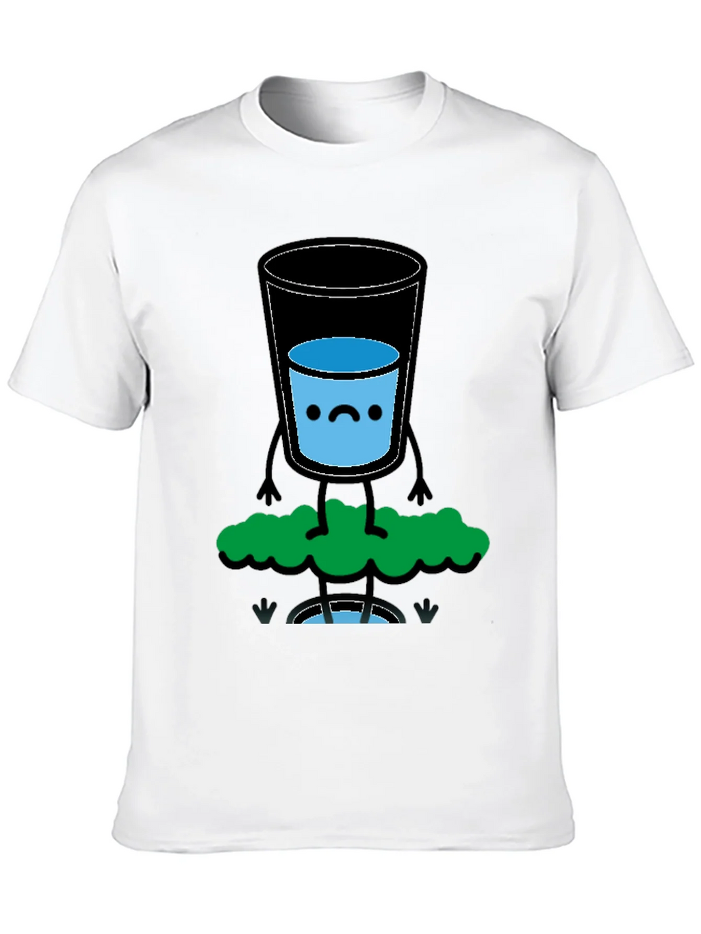 Funny Water Glass Graphic Tee - Black Cotton T-Shirt
