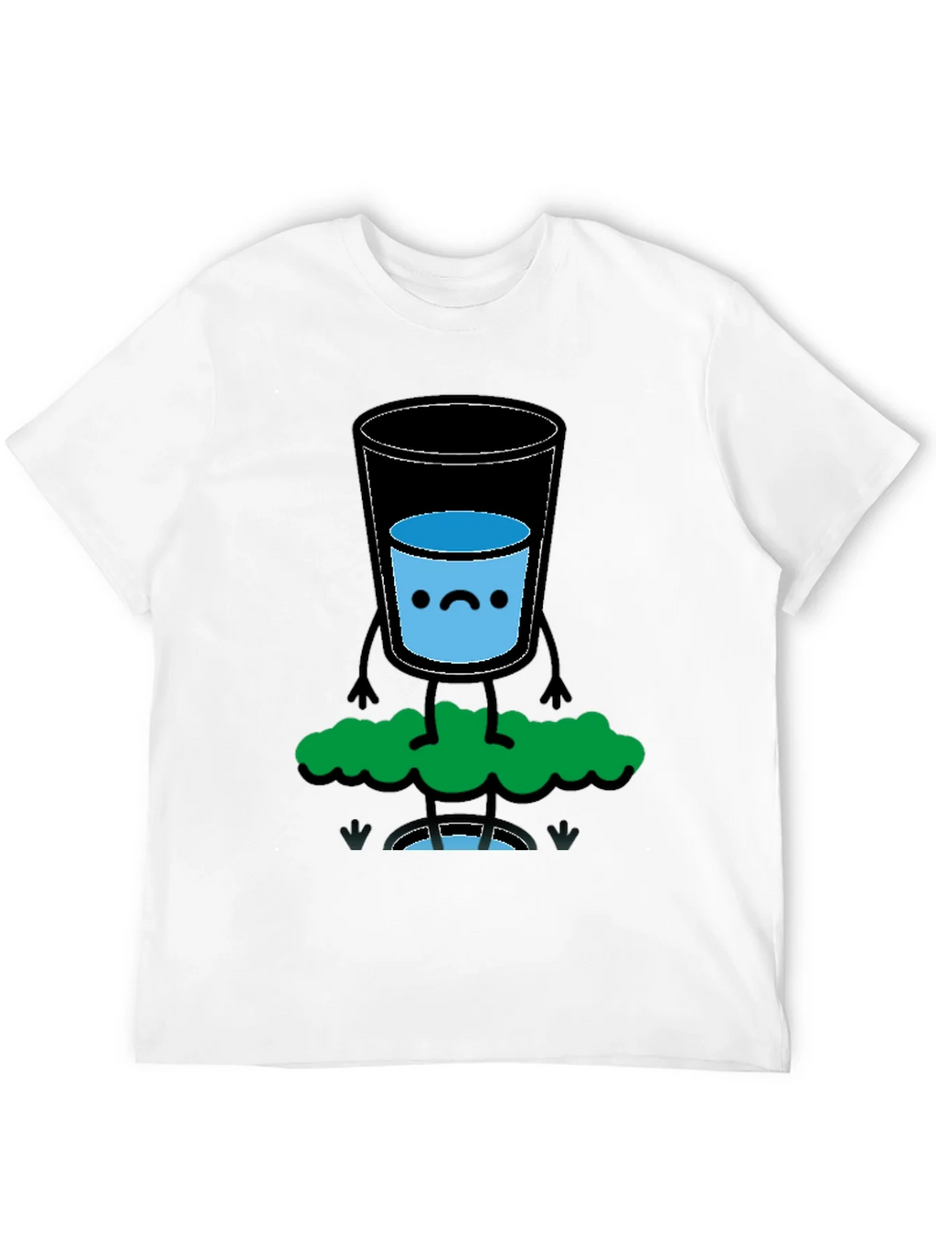 Funny Water Glass Graphic Tee - Black Cotton T-Shirt