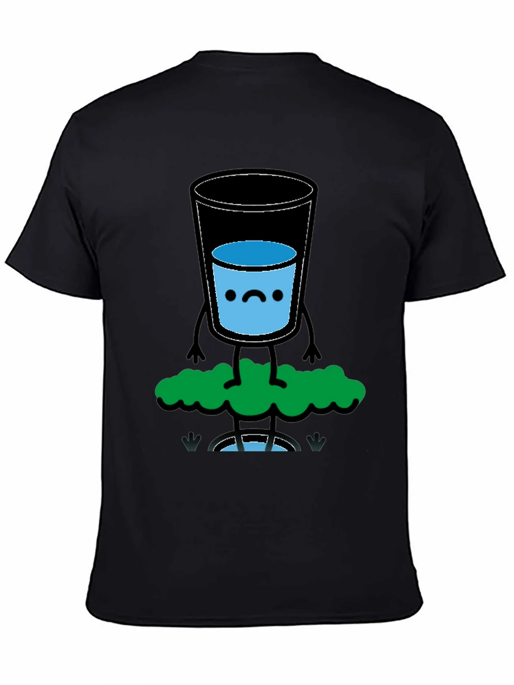 Funny Water Glass Graphic Tee - Black Cotton T-Shirt