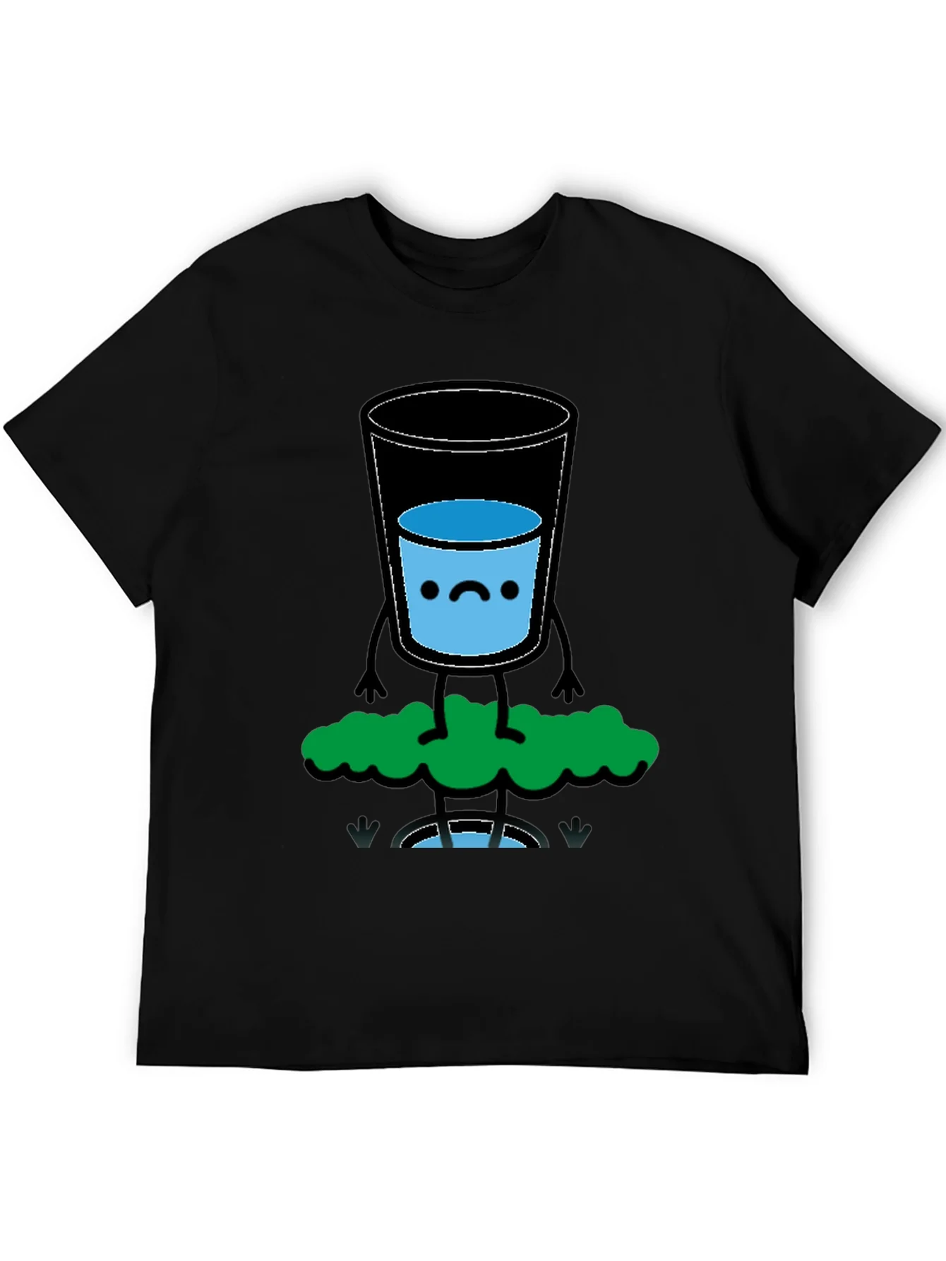 Funny Water Glass Graphic Tee - Black Cotton T-Shirt