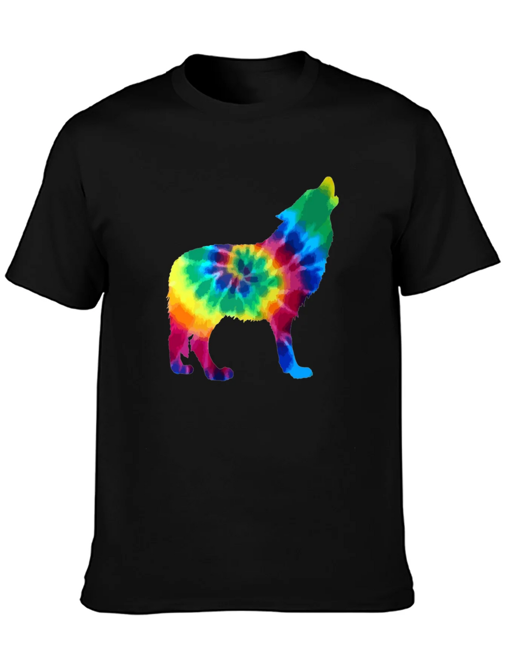 Tie-Dye Wolf Graphic Black T-Shirt