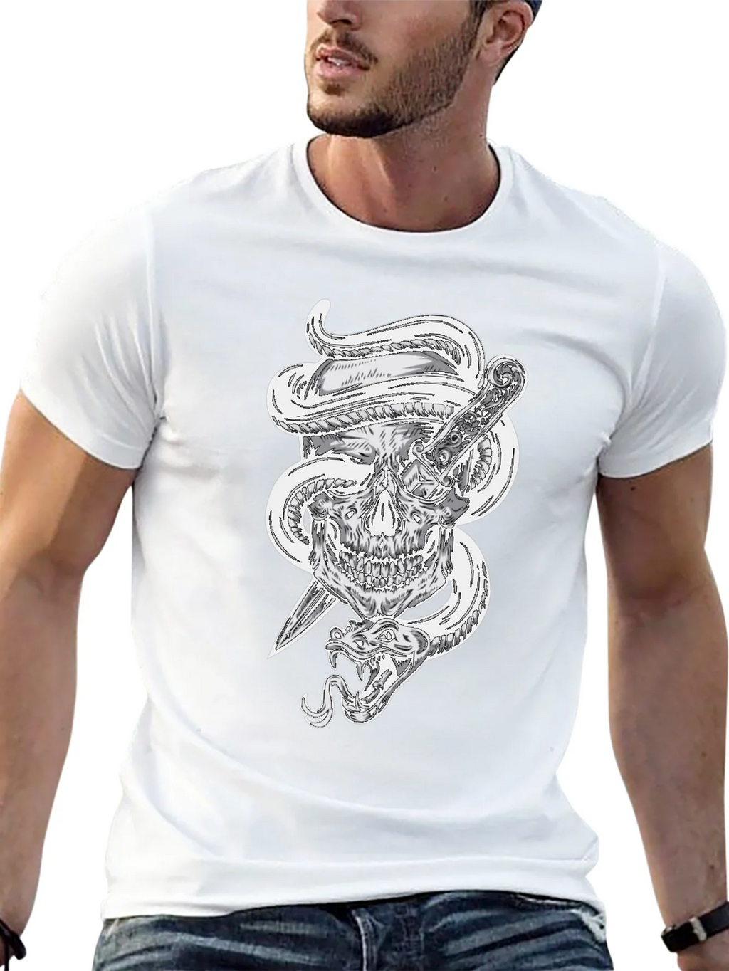 Skull Snake and Dagger Graphic Tee - Mens