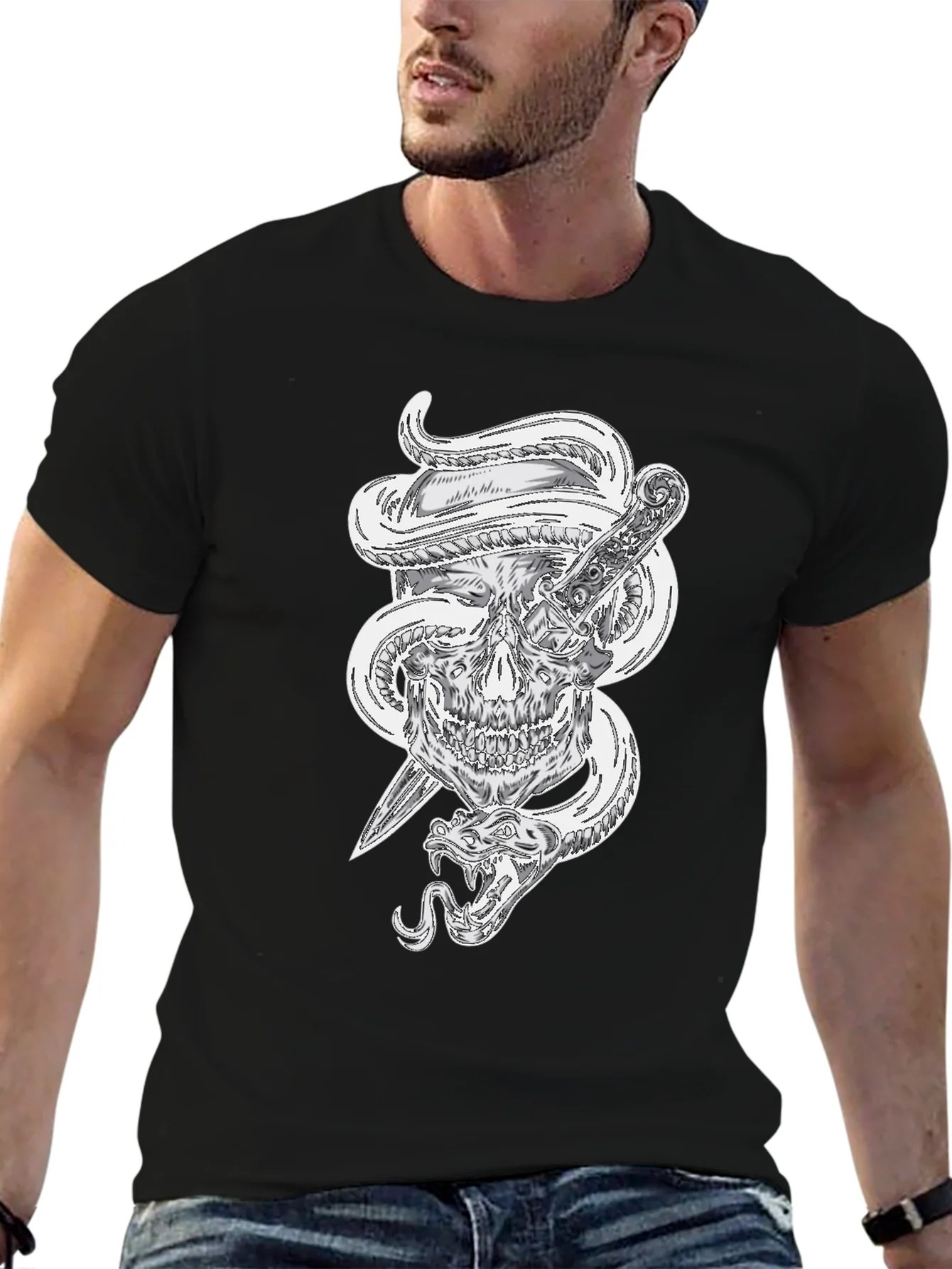 Skull Snake and Dagger Graphic Tee - Mens
