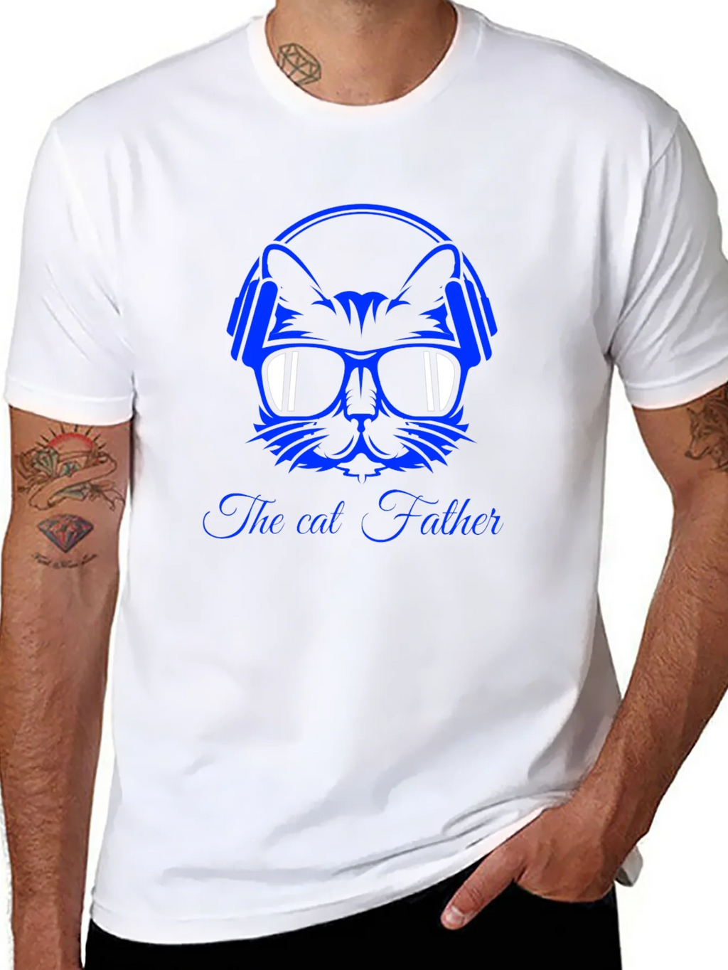 Cool Cat Father Graphic T-Shirt - Black