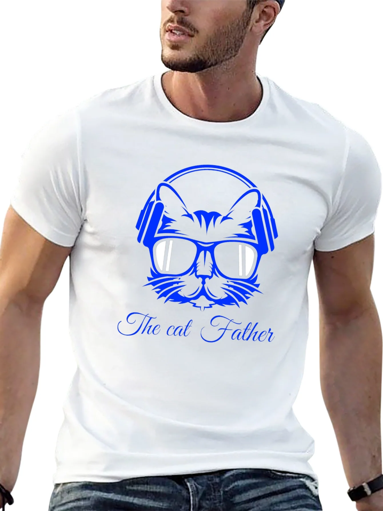 Cool Cat Father Graphic T-Shirt - Black