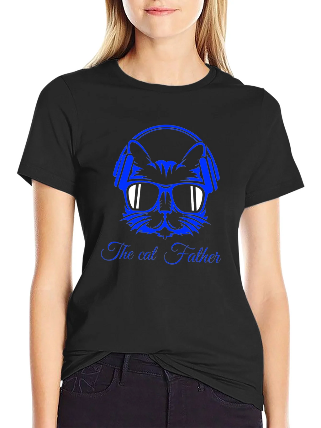 Cool Cat Father Graphic T-Shirt - Black