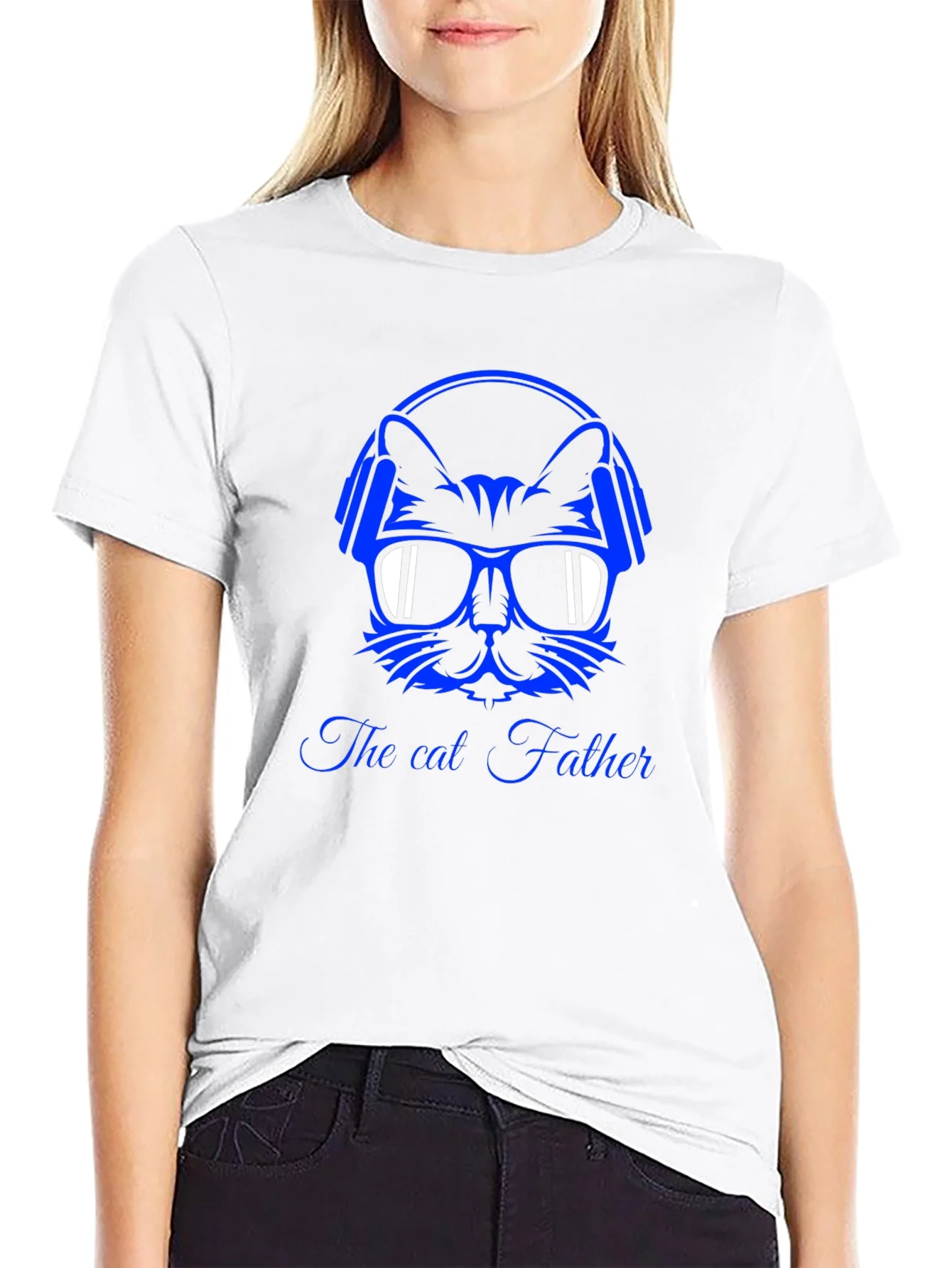 Cool Cat Father Graphic T-Shirt - Black