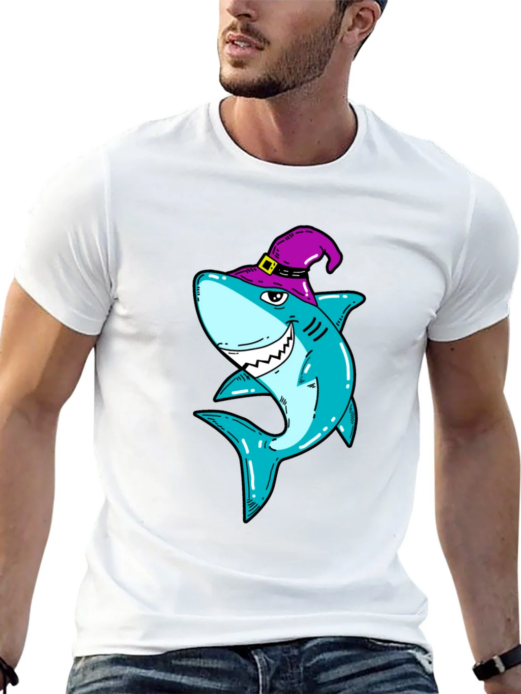 Spooky Shark Halloween T-Shirt - Purple Witch Hat