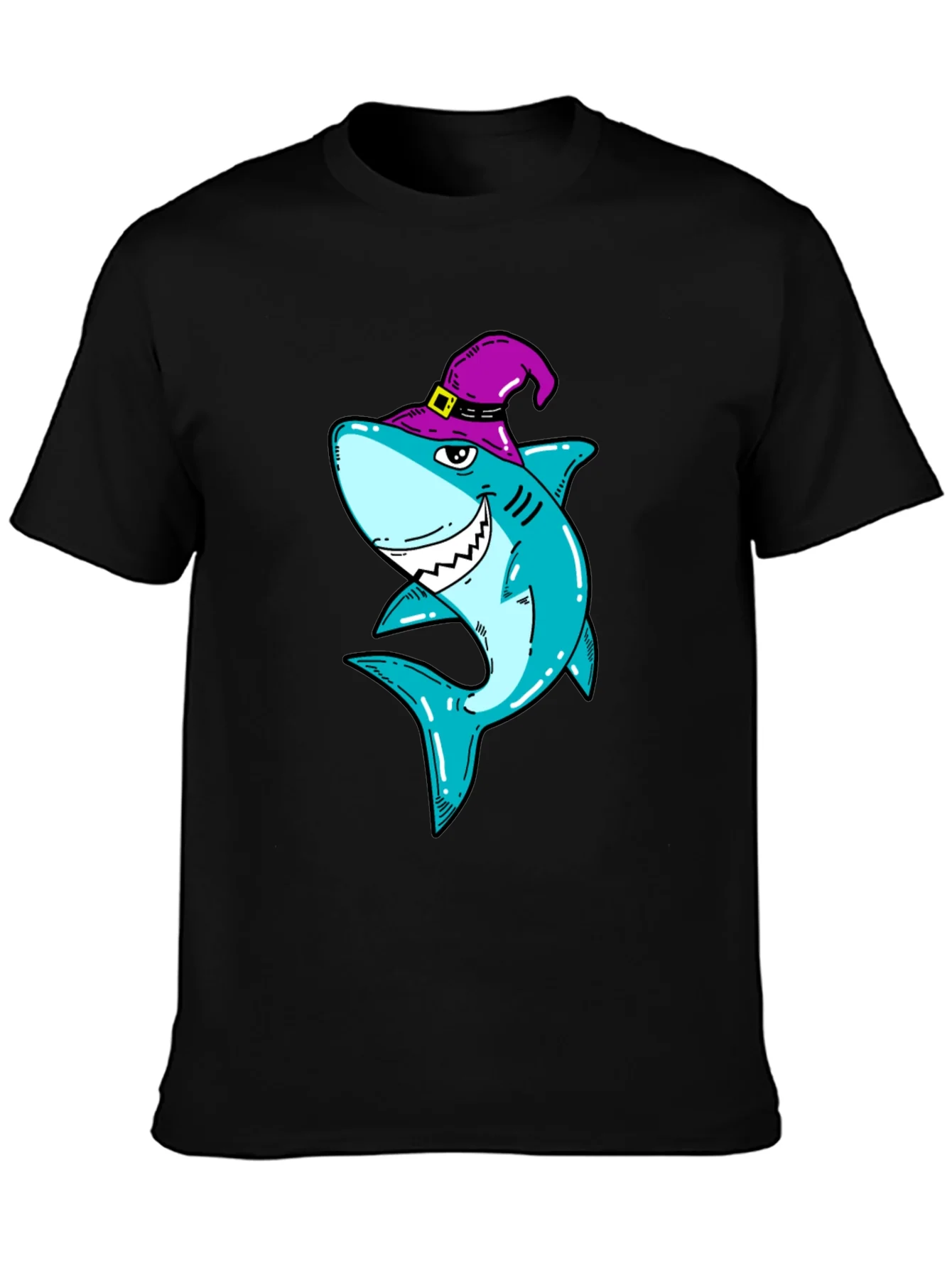 Spooky Shark Halloween T-Shirt - Purple Witch Hat