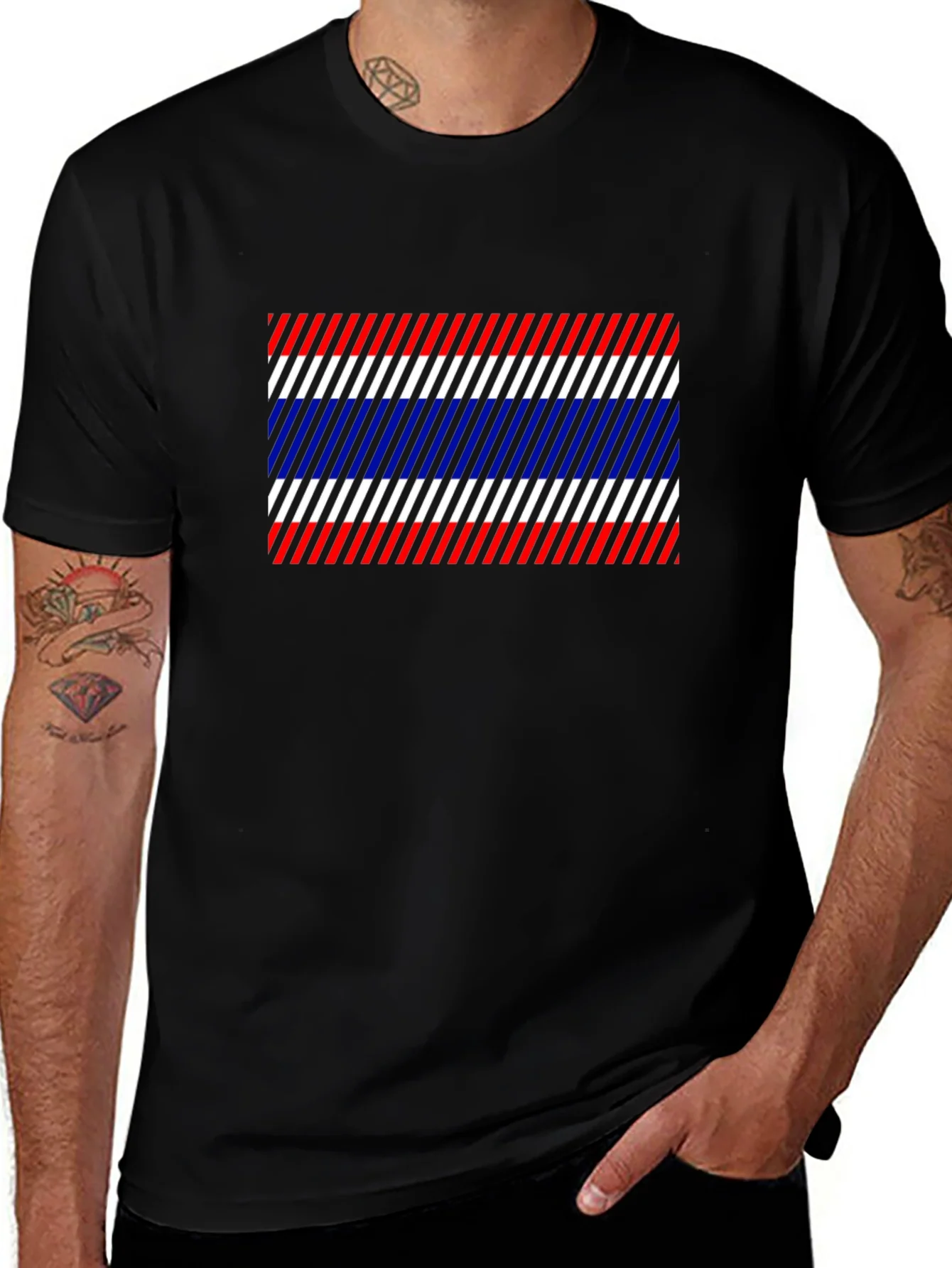 Thailand Flag Diagonal Stripes Black T-Shirt