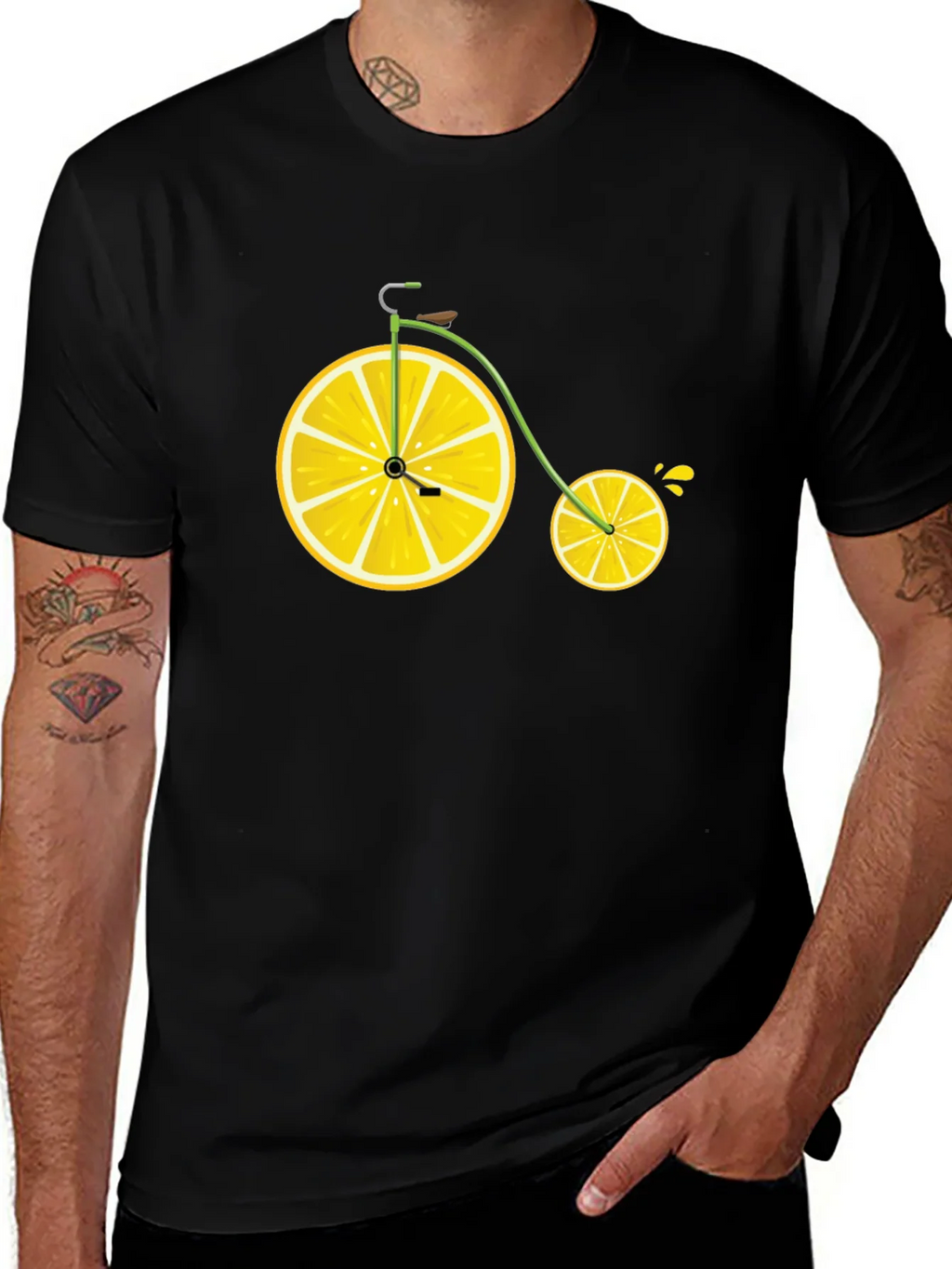 Lemon Bicycle Graphic Tee - Novelty Fruit Bike T-Shirt