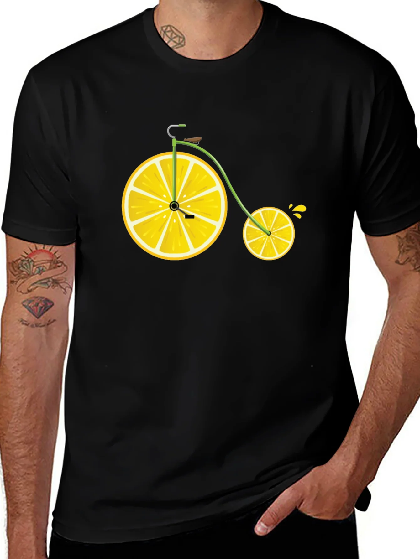 Lemon Bicycle Graphic Tee - Novelty Fruit Bike T-Shirt
