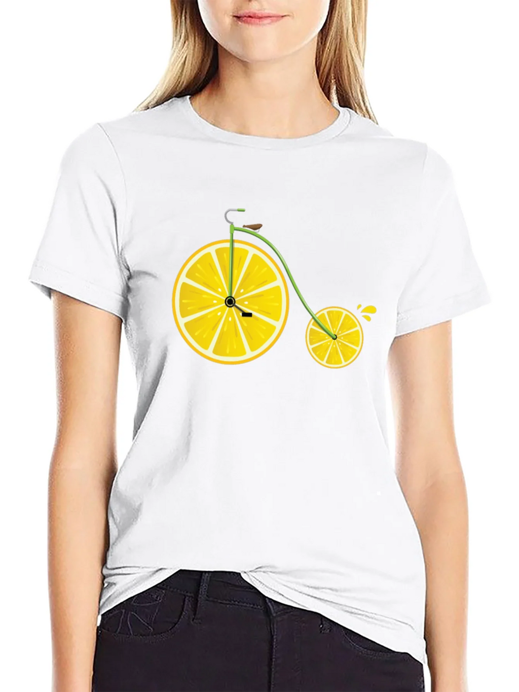 Lemon Bicycle Graphic Tee - Novelty Fruit Bike T-Shirt