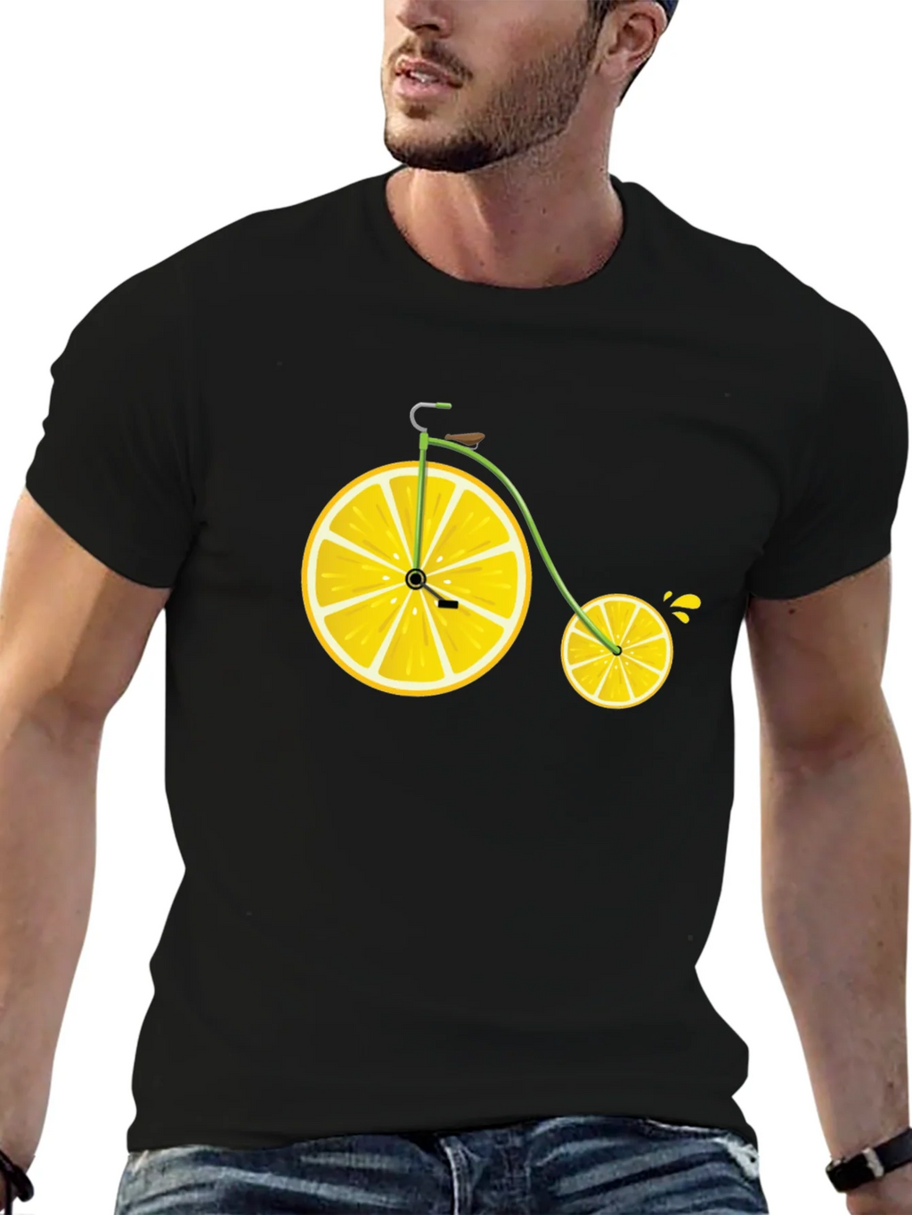 Lemon Bicycle Graphic Tee - Novelty Fruit Bike T-Shirt