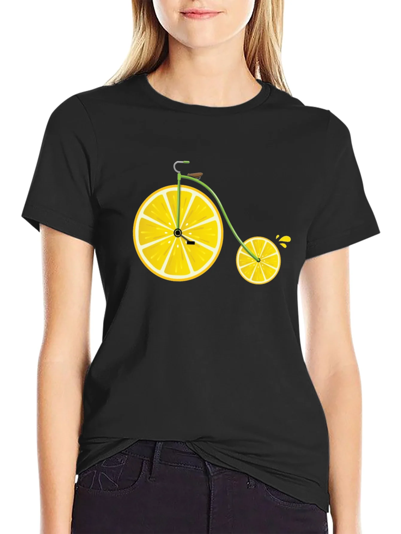 Lemon Bicycle Graphic Tee - Novelty Fruit Bike T-Shirt