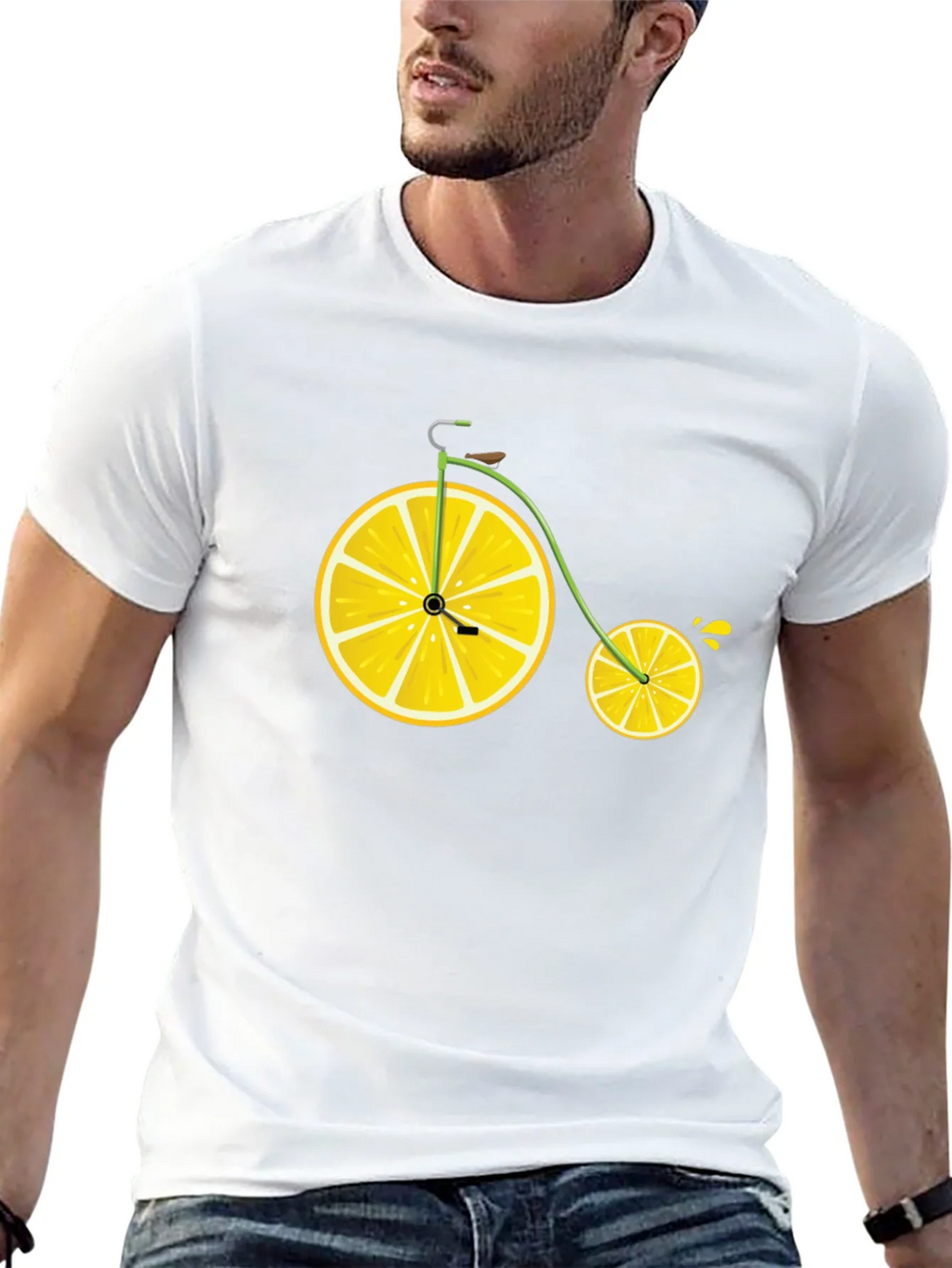 Lemon Bicycle Graphic Tee - Novelty Fruit Bike T-Shirt