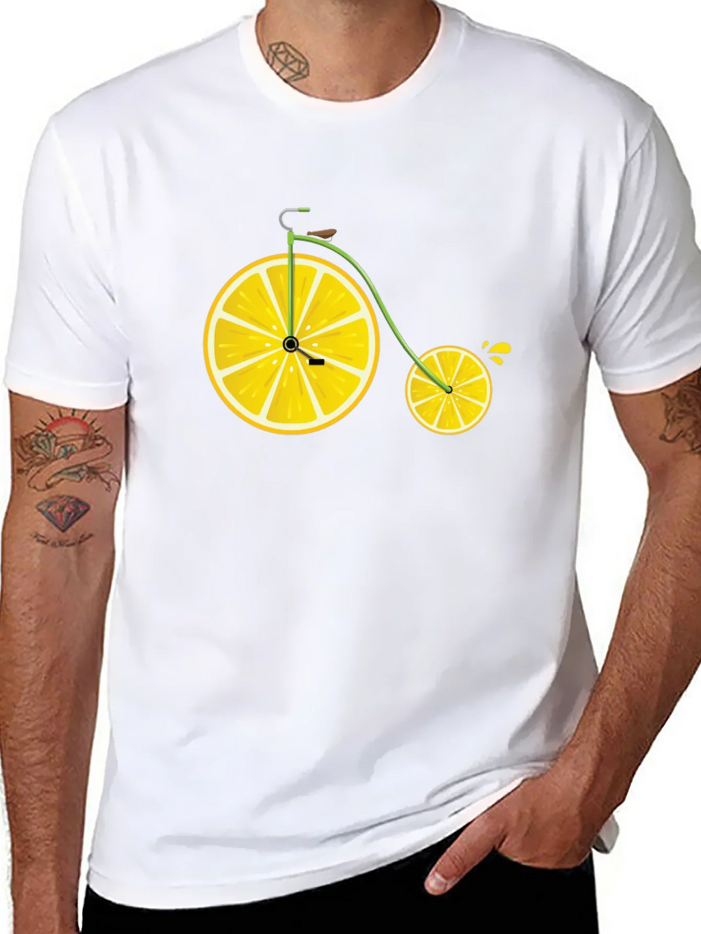 Lemon Bicycle Graphic Tee - Novelty Fruit Bike T-Shirt