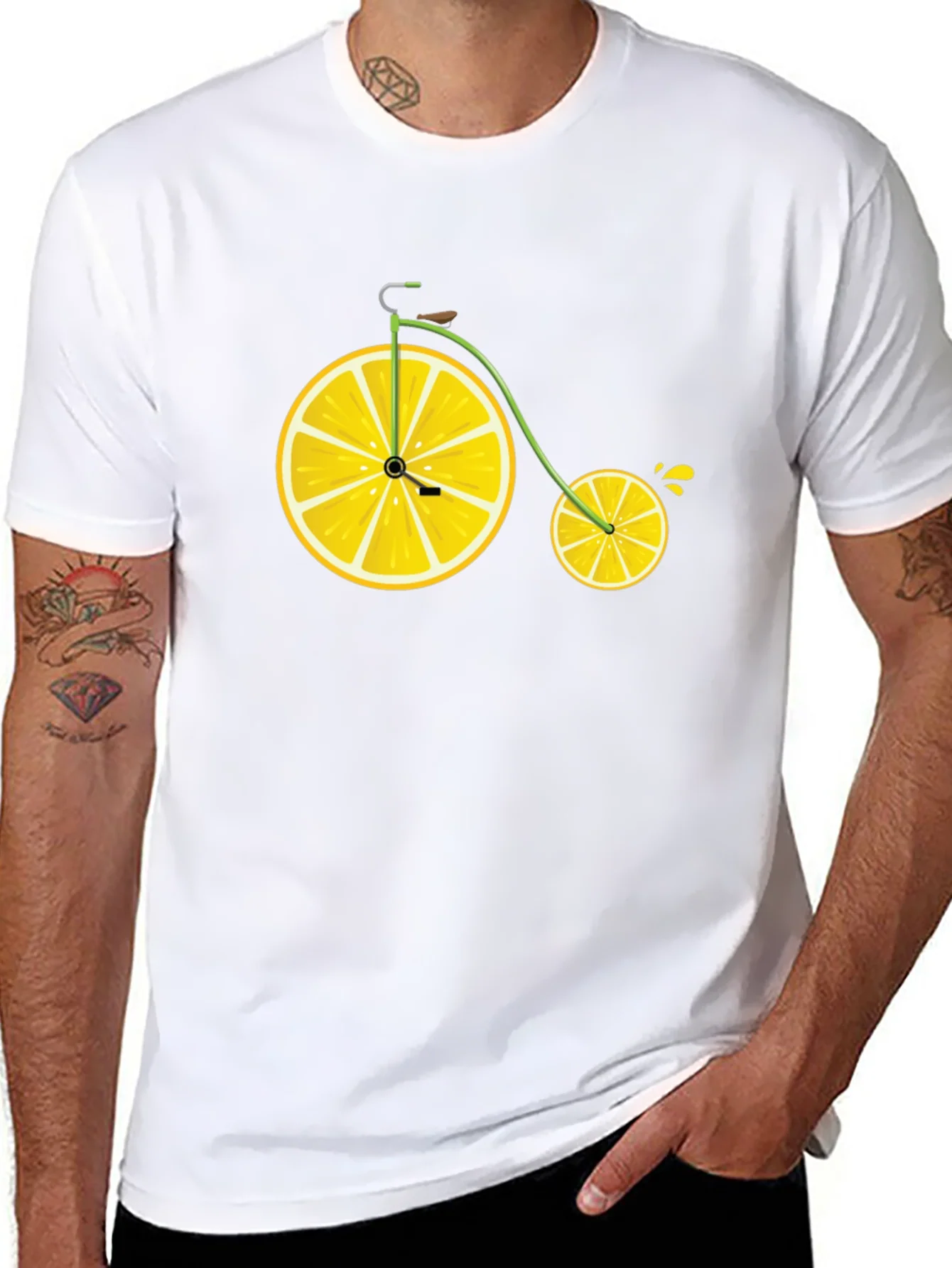 Lemon Bicycle Graphic Tee - Novelty Fruit Bike T-Shirt