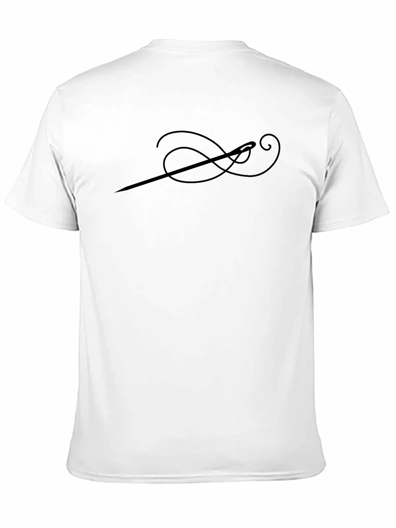 Mens Black T-Shirt with Sewing Needle Design