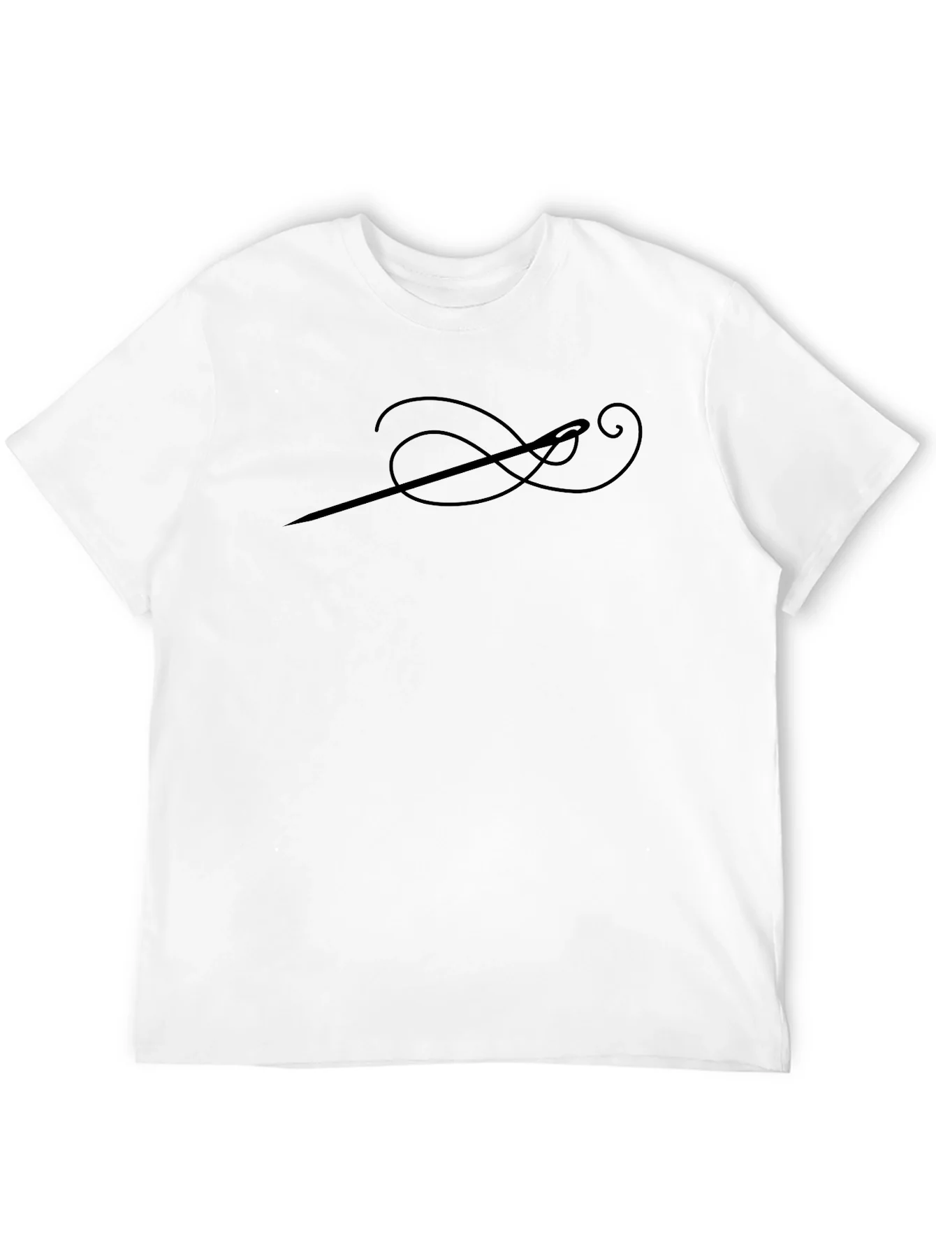 Mens Black T-Shirt with Sewing Needle Design