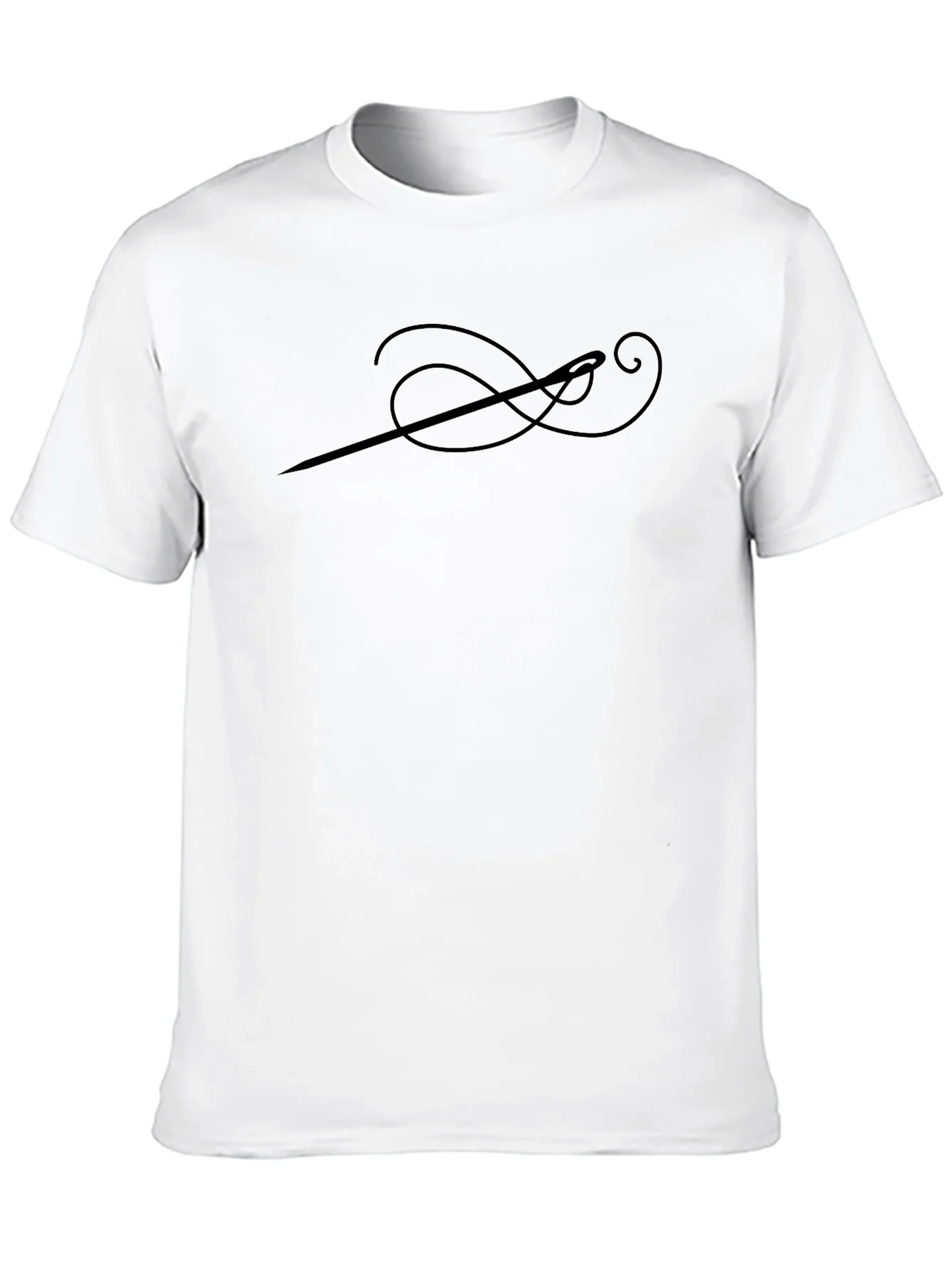 Mens Black T-Shirt with Sewing Needle Design