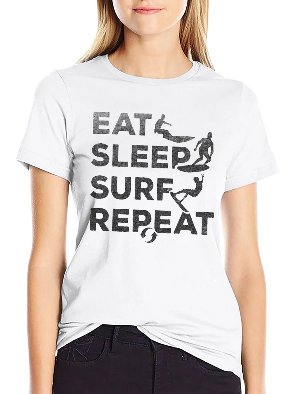 Eat Sleep Surf Repeat Black Graphic Tee