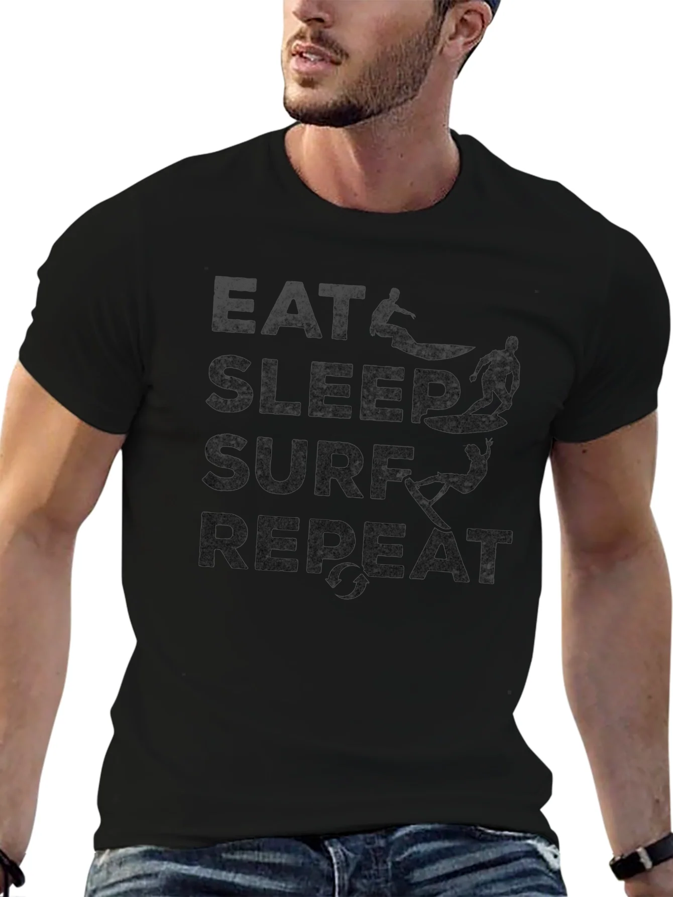 Eat Sleep Surf Repeat Black Graphic Tee