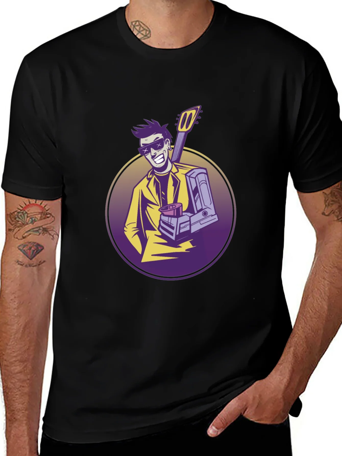 Cool Musician Graphic T-Shirt - Black